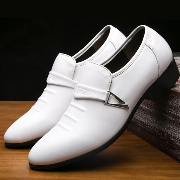 Men's Pointed-Toe Tuxedo Dress Shoes Casual Slip-On Loafer - White ...