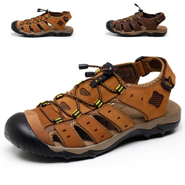 CIOR SPLX041 LBrown 46 CIOR Mens Leather Sports Sandals Summer Outdoor Fisherman Breathable Sport Beach Sandals