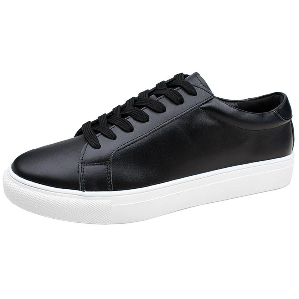 Men's Leather Sneaker Solid Shoes Lace Up - Black - CX12FMEPIST