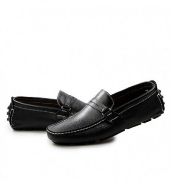 Men's Genuine Leather Fashion Walking Casual Loafers Shoes - Black ...