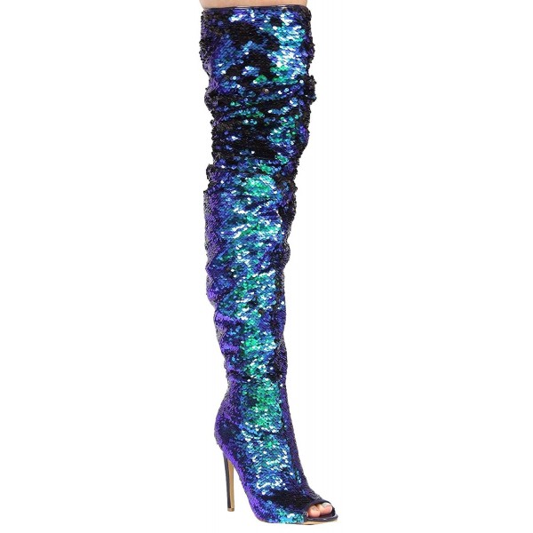 thigh high holographic boots