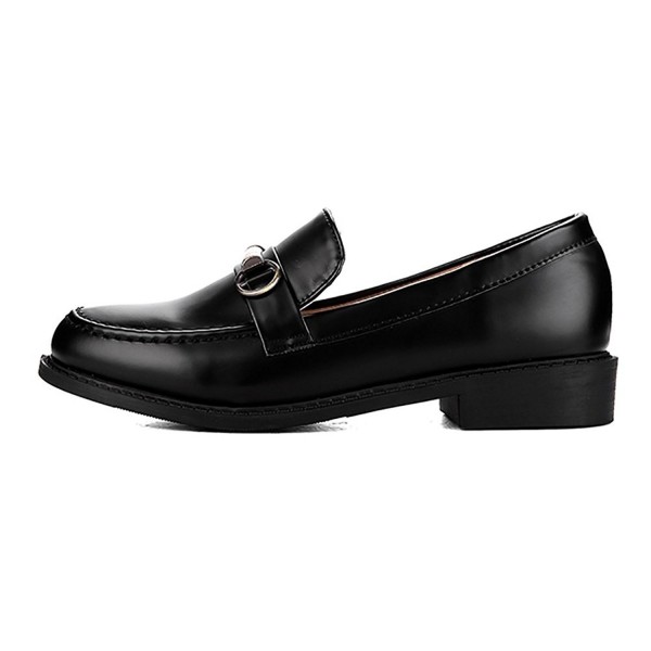 Women's Classic Penny Loafer Leather Comfort Slip On Flat Shoes - Black ...